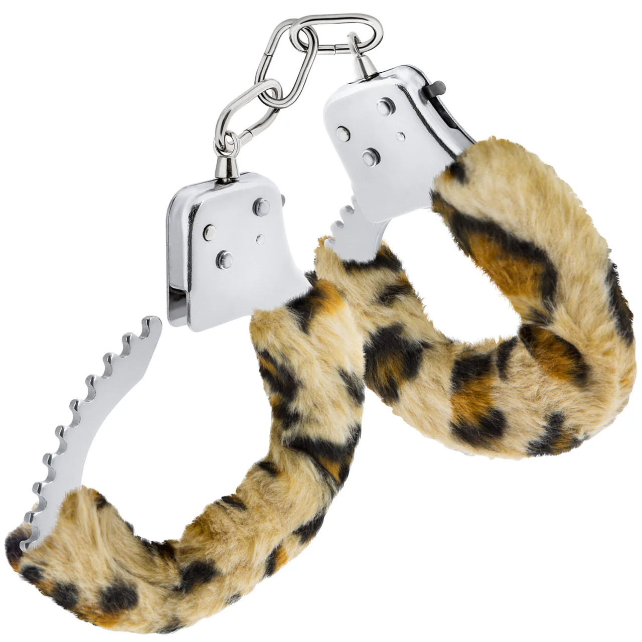 Temptasia Cuffs By Blush Novelties - Leopard Furry Handcuffs - Image 3