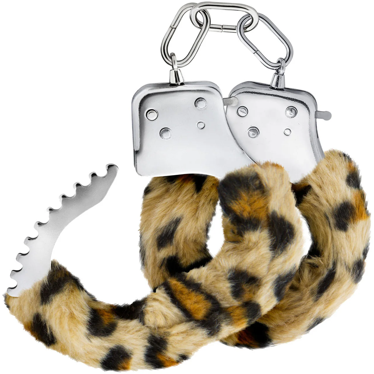 Temptasia Cuffs By Blush Novelties - Leopard Furry Handcuffs - Image 4