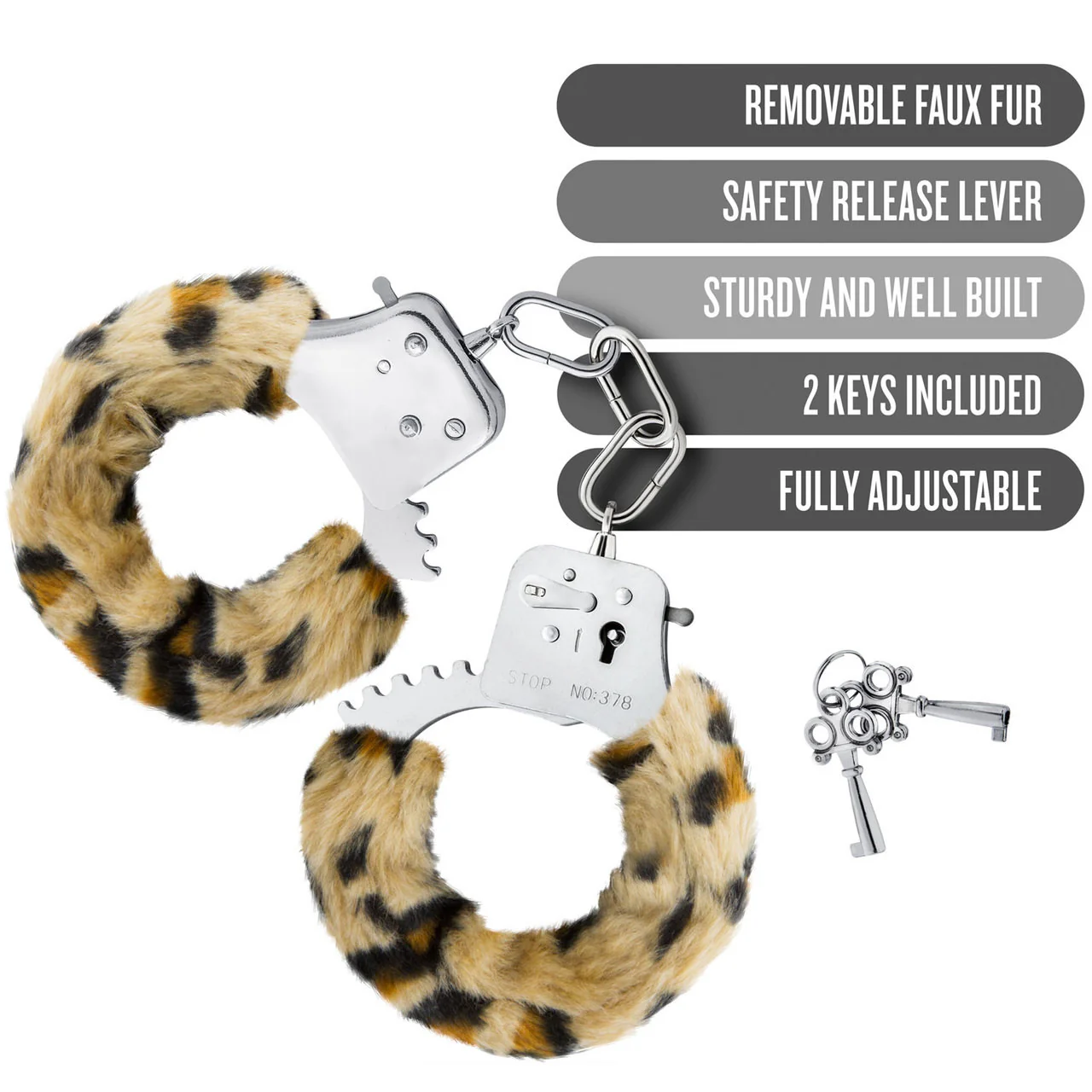 Temptasia Cuffs By Blush Novelties - Leopard Furry Handcuffs - Image 6