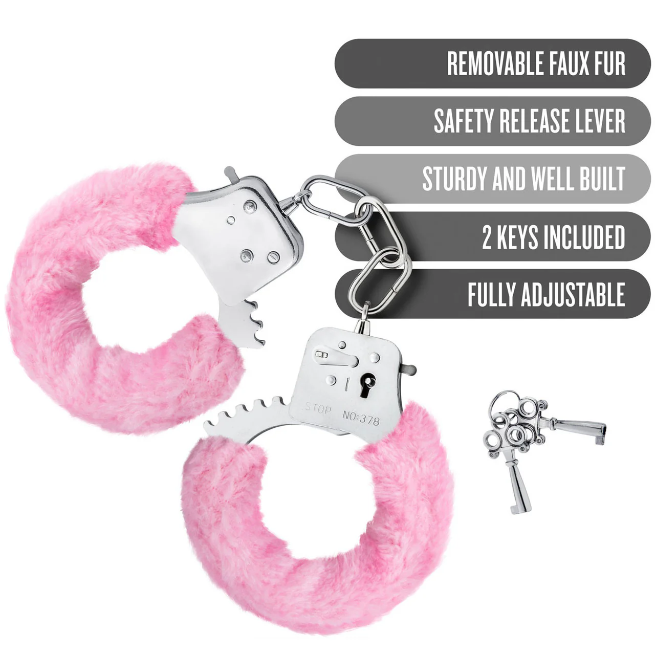 Temptasia Cuffs By Blush Novelties - Pink Furry Handcuffs - Image 5