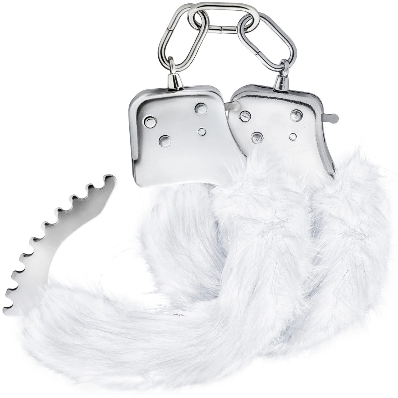 Temptasia Cuffs By Blush Novelties - White Plush Furry Handcuffs - Image 3