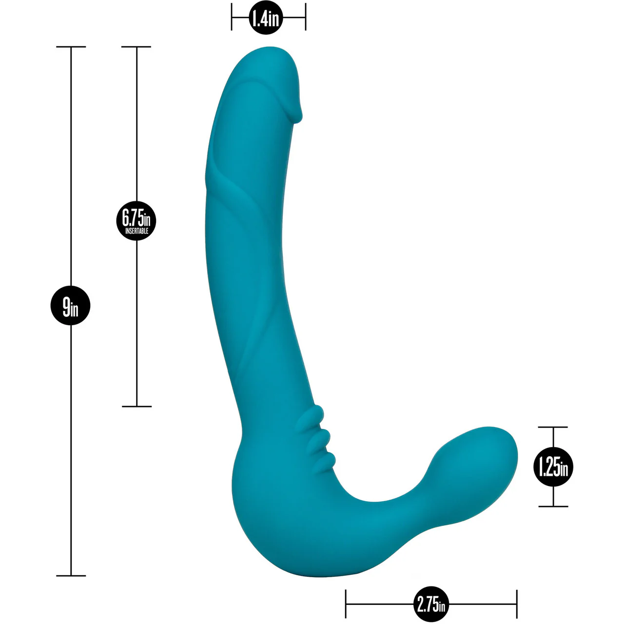 Temptasia Luna Strapless Strap-On Vibrating Silicone Dildo By Blush - Teal - Image 4