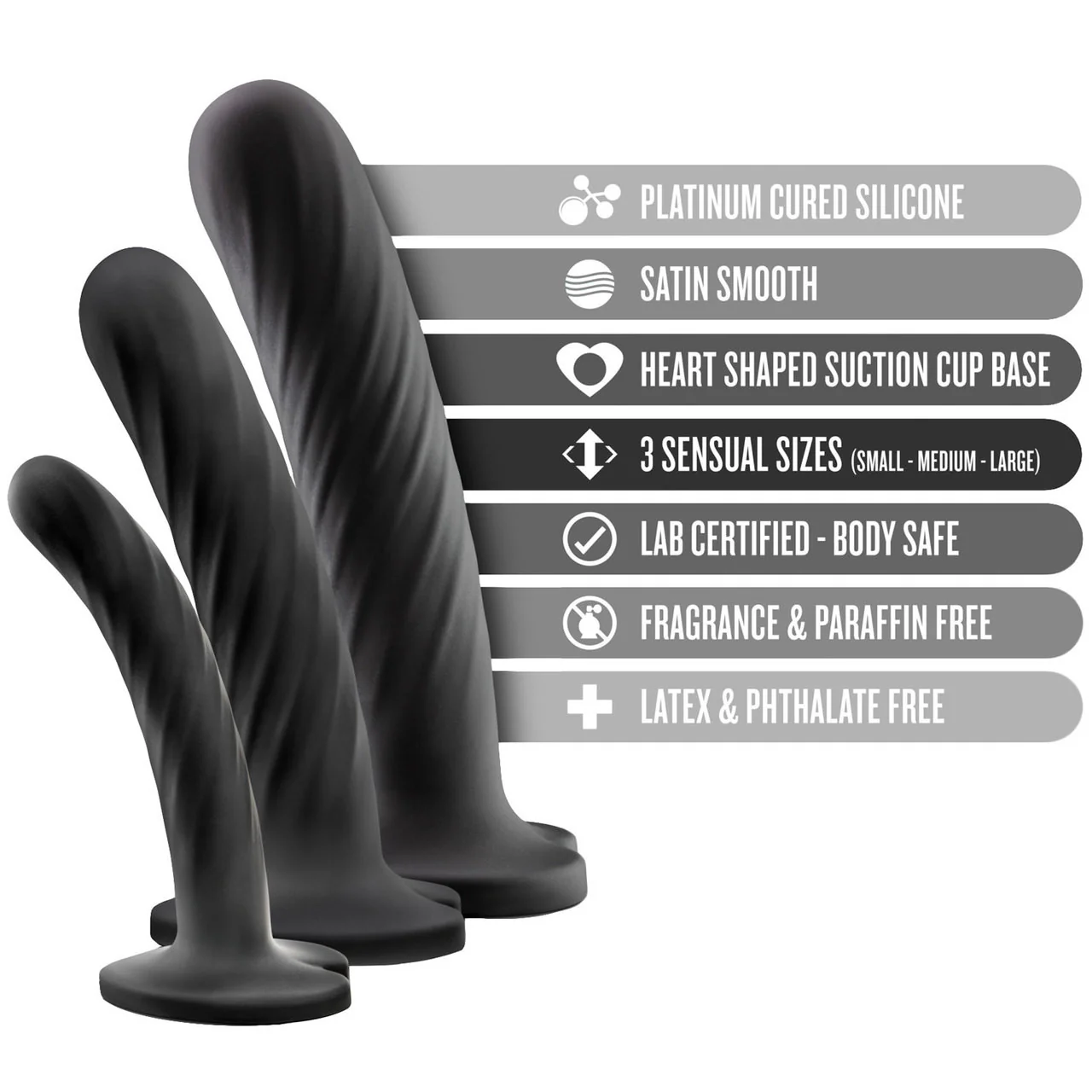Temptasia Twist Silicone Dildo Kit - Set of Three - Black - Image 5