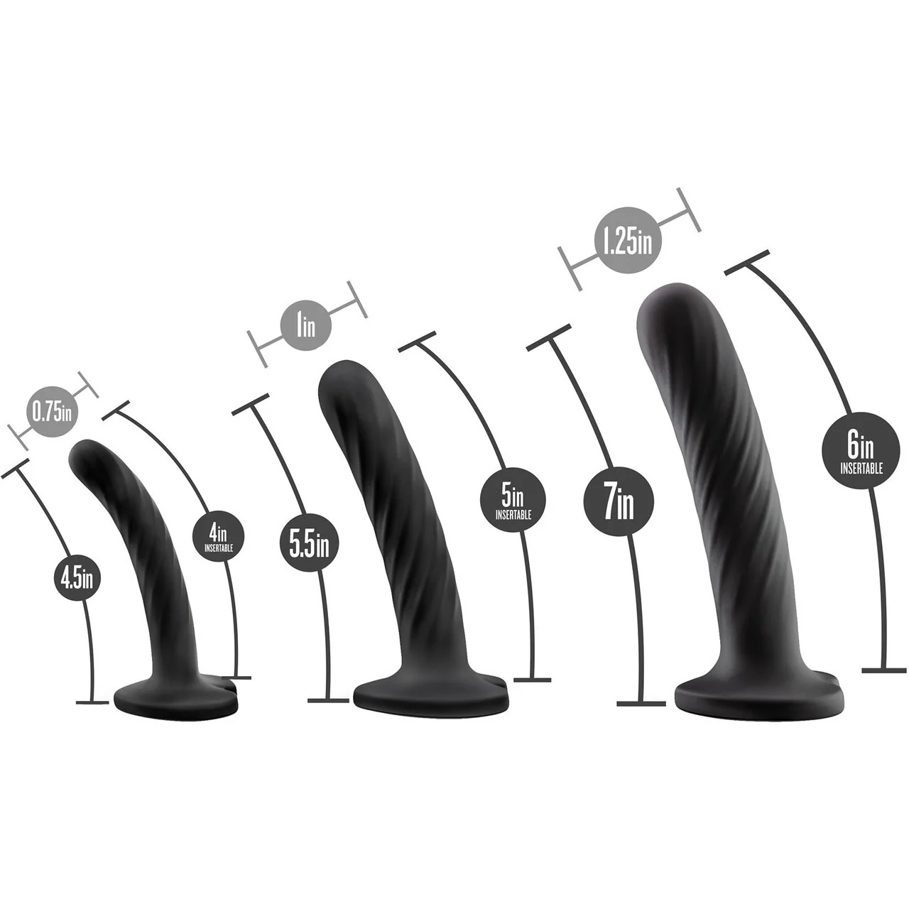 Temptasia Twist Silicone Dildo Kit - Set of Three - Black - Image 6