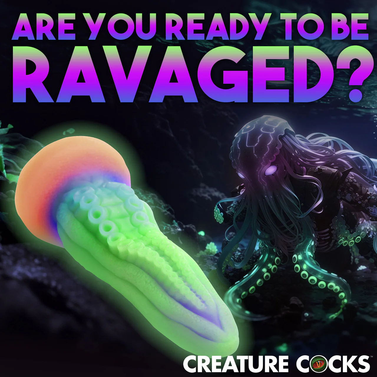 Tenta-Cock Glow In The Dark 9.5" Silicone Suction Cup Dildo By Creature Cocks - Image 15