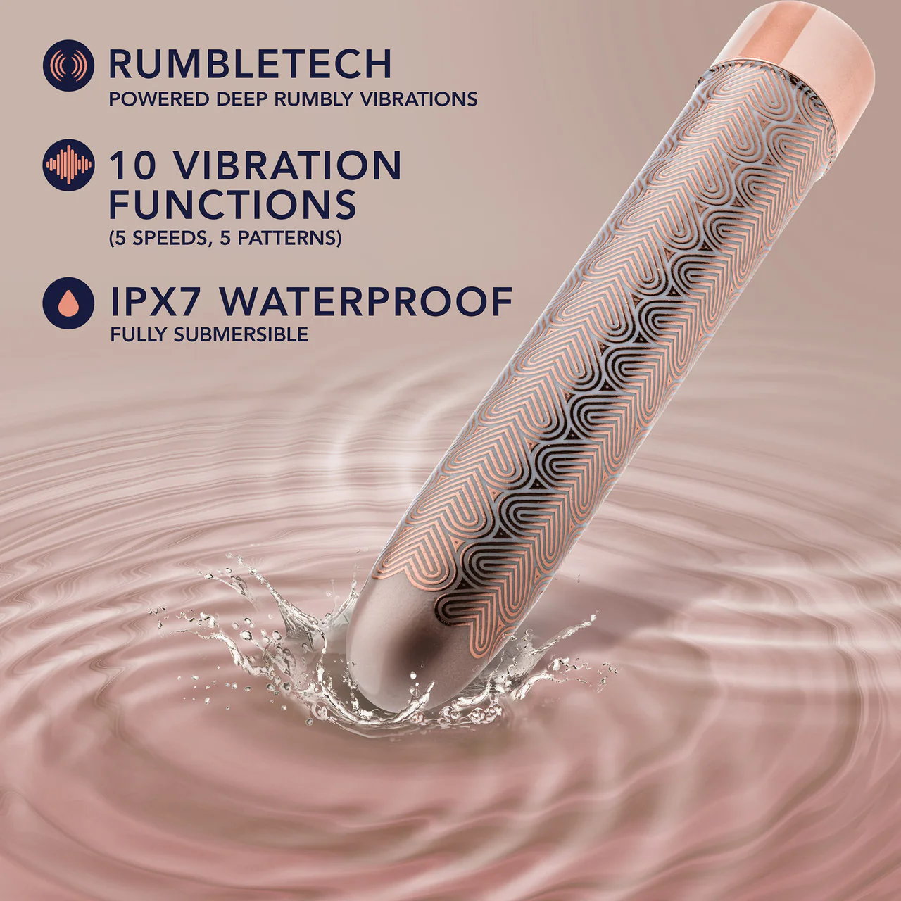 The Collection Lattice Limited Edition Rechargeable Waterproof Slimline Vibrator By Blush - Rose Gold - Image 8