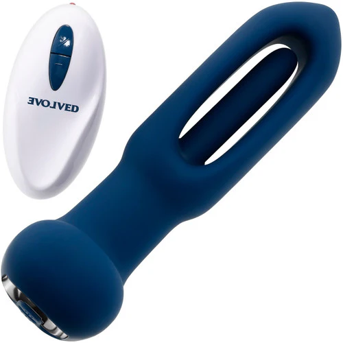 The Flapper Silicone Vibrating Anal Plug With Flapping Shaft & Remote By Evolved Novelties - Blue - Image 18