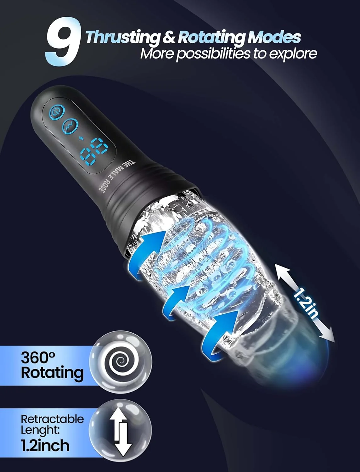 The Male Rose Pro Thrusting Vibrating Rotating Oral Sex Penis Masturbator - Image 8