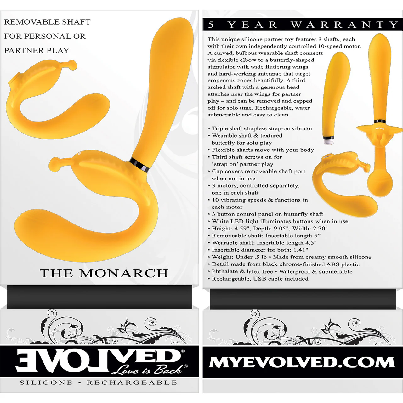 The Monarch Silicone Strapless Strap-On Vibrator With Removable Shaft By Evolved Novelties - Yellow - Image 11