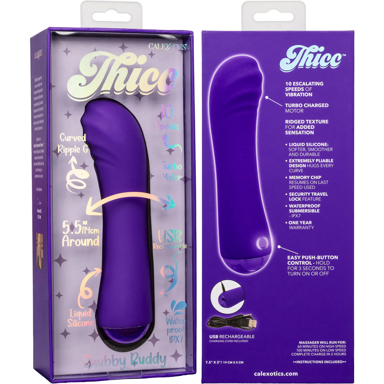 Thicc™ Chubby Buddy Rechargeable Waterproof Silicone G-Spot Vibrator By CalExotics - Purple - Image 11