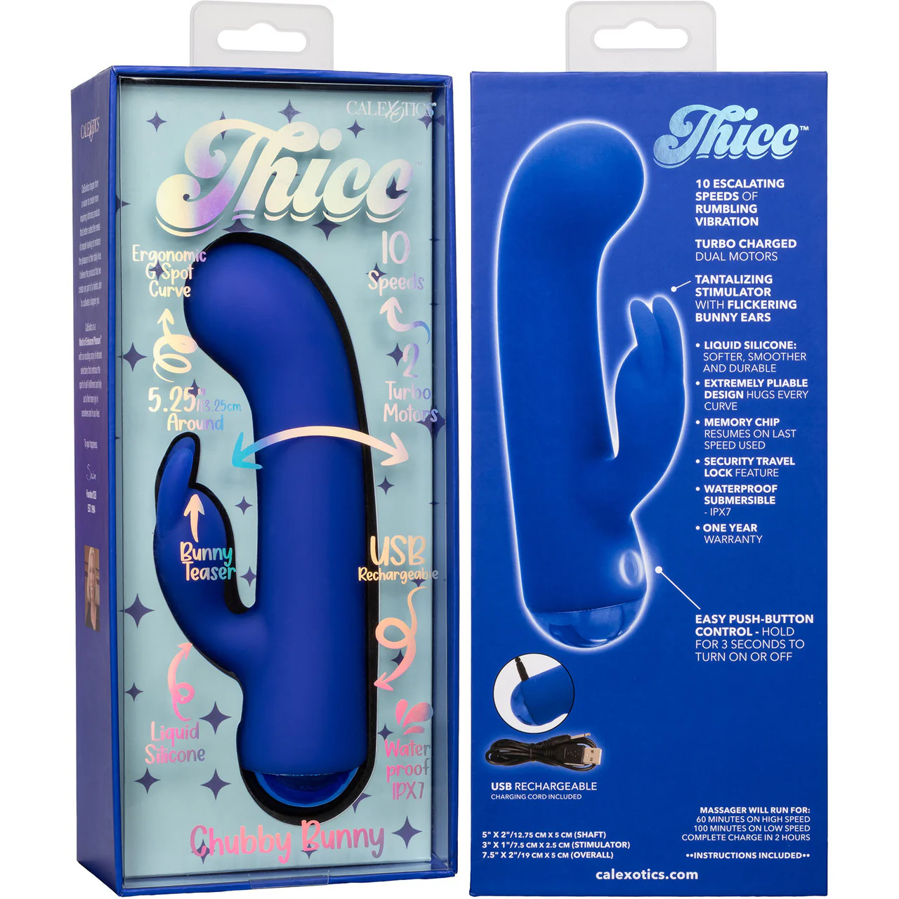 Thicc™ Chubby Bunny Rechargeable Waterproof Silicone Rabbit Vibrator By CalExotics - Blue - Image 12