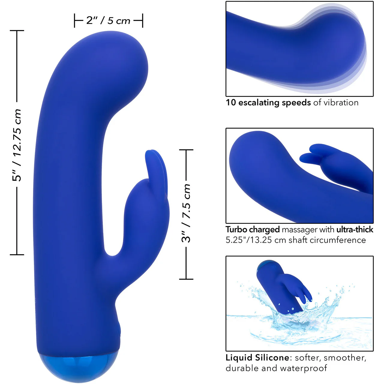 Thicc™ Chubby Bunny Rechargeable Waterproof Silicone Rabbit Vibrator By CalExotics - Blue - Image 9