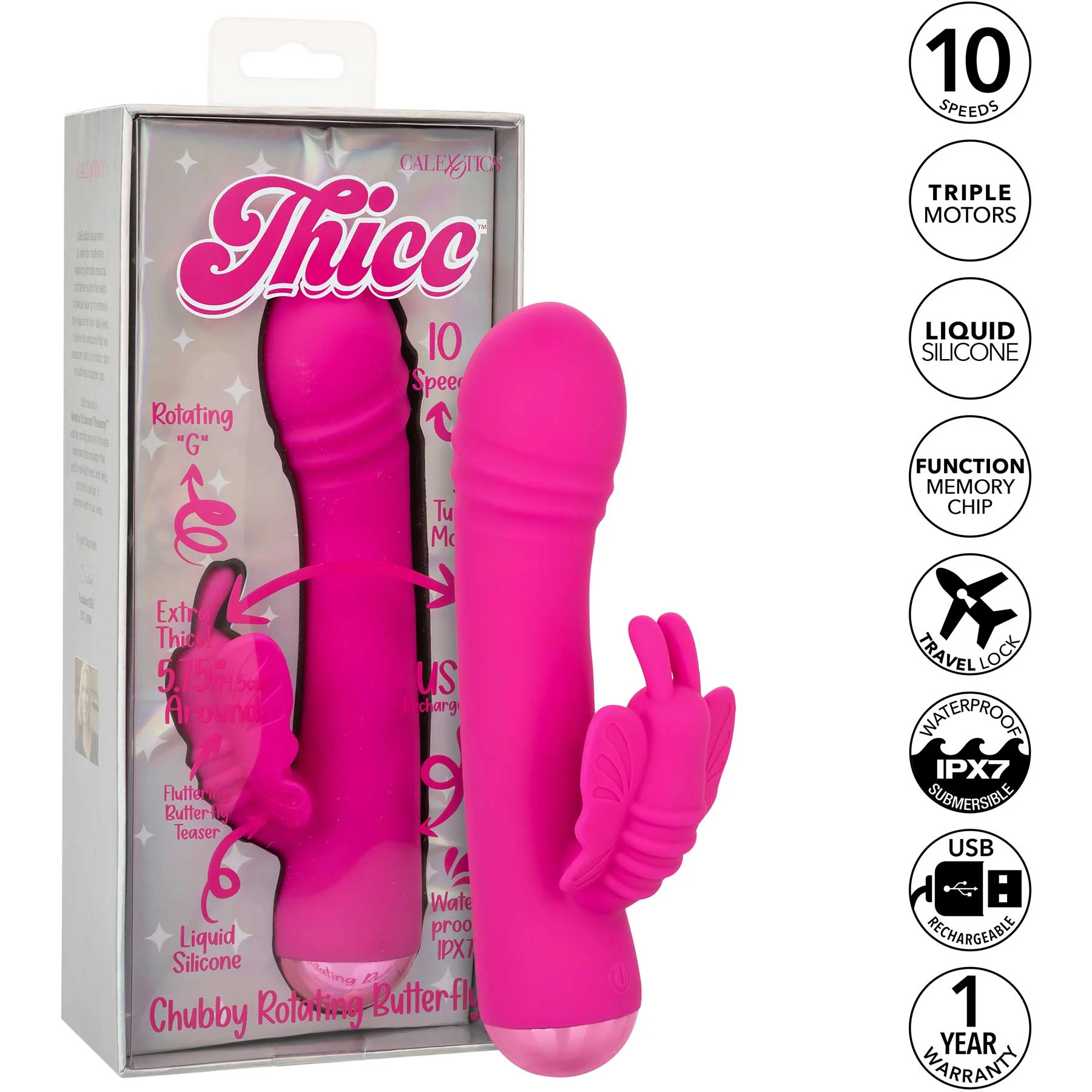 Thicc™ Chubby Rechargeable Silicone Vibrating Dual Stimulation Rotating Butterfly - Image 8