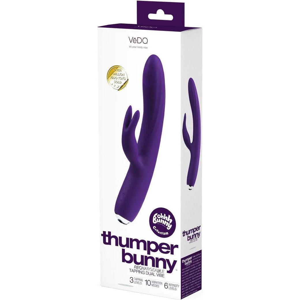Thumper Bunny Rechargeable Silicone Tapping Dual Vibe Rabbit Vibrator By VeDO - Purple - Image 2