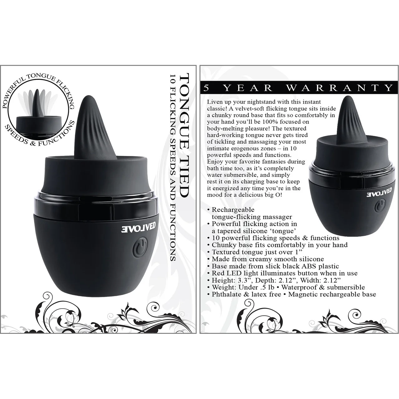 Tongue Tied Waterproof Silicone Flickering Tongue Clitoral Vibrator By Evolved Novelties - Black - Image 9