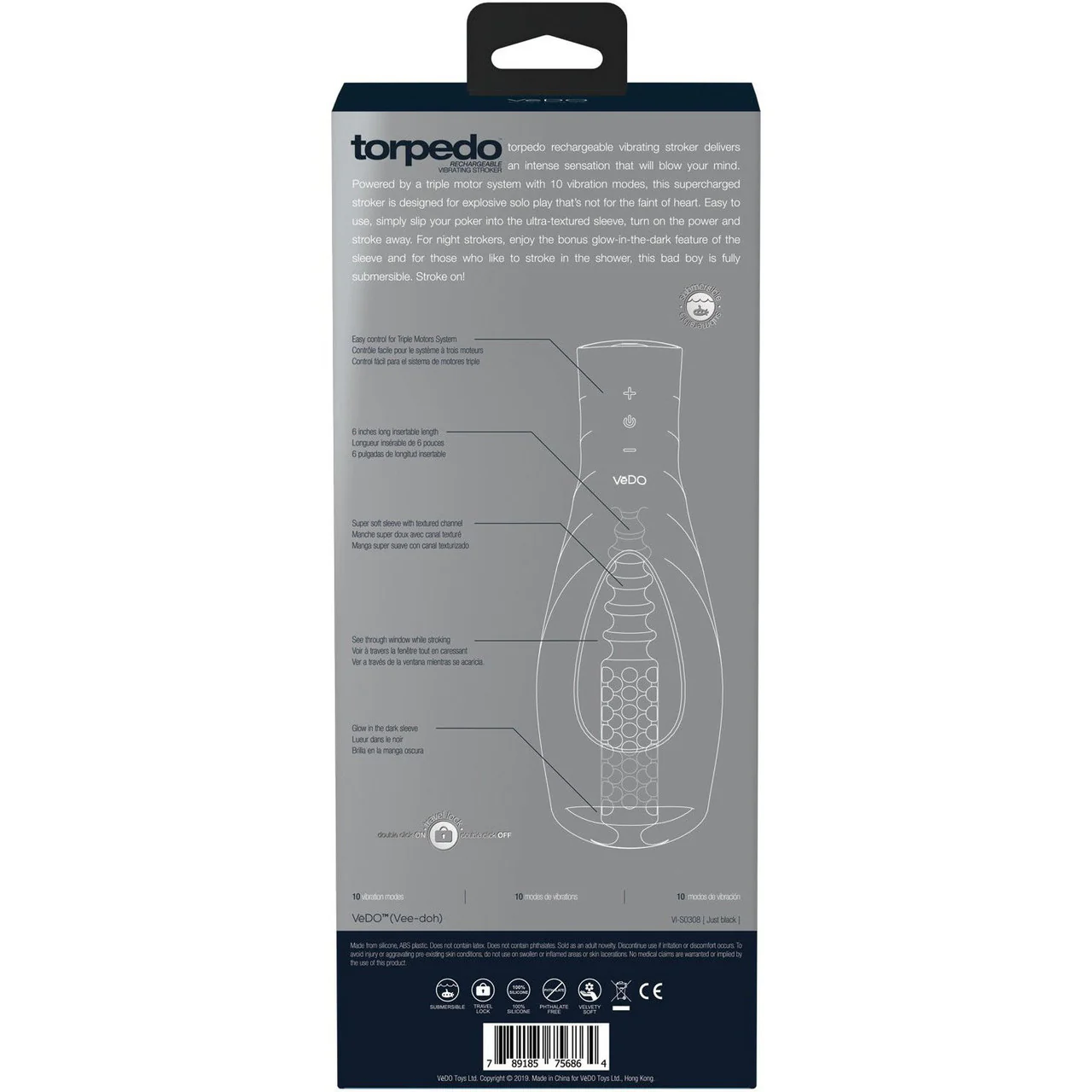 TORPEDO Rechargeable Vibrating Glow In The Dark Penis Stroker By VeDO - Image 6