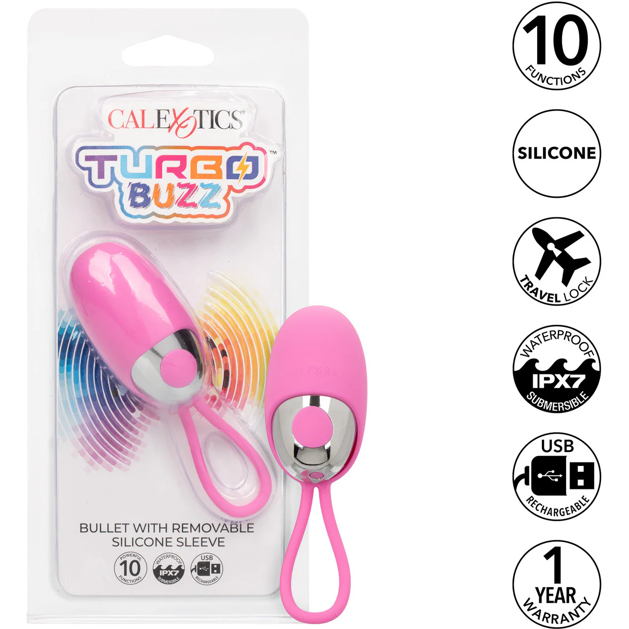 Turbo Buzz Bullet With Removable Silicone Sleeve - Rechargeable Vibrator By CalExotics - Pink - Image 9