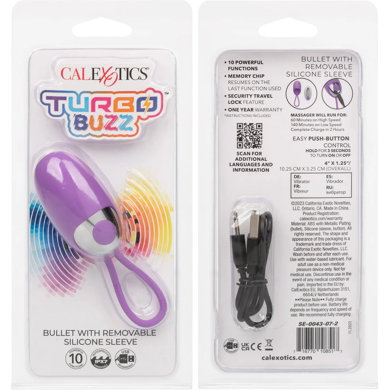 Turbo Buzz Bullet With Removable Silicone Sleeve - Rechargeable Vibrator By CalExotics - Purple - Image 9