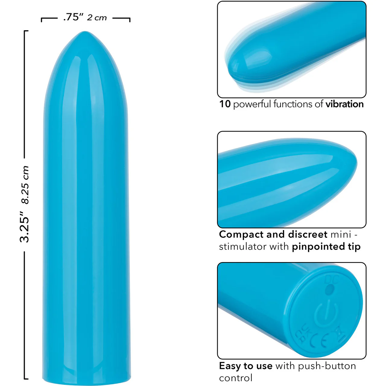 Turbo Buzz Classic Bullet Rechargeable Waterproof Vibrator By CalExotics - Blue - Image 7