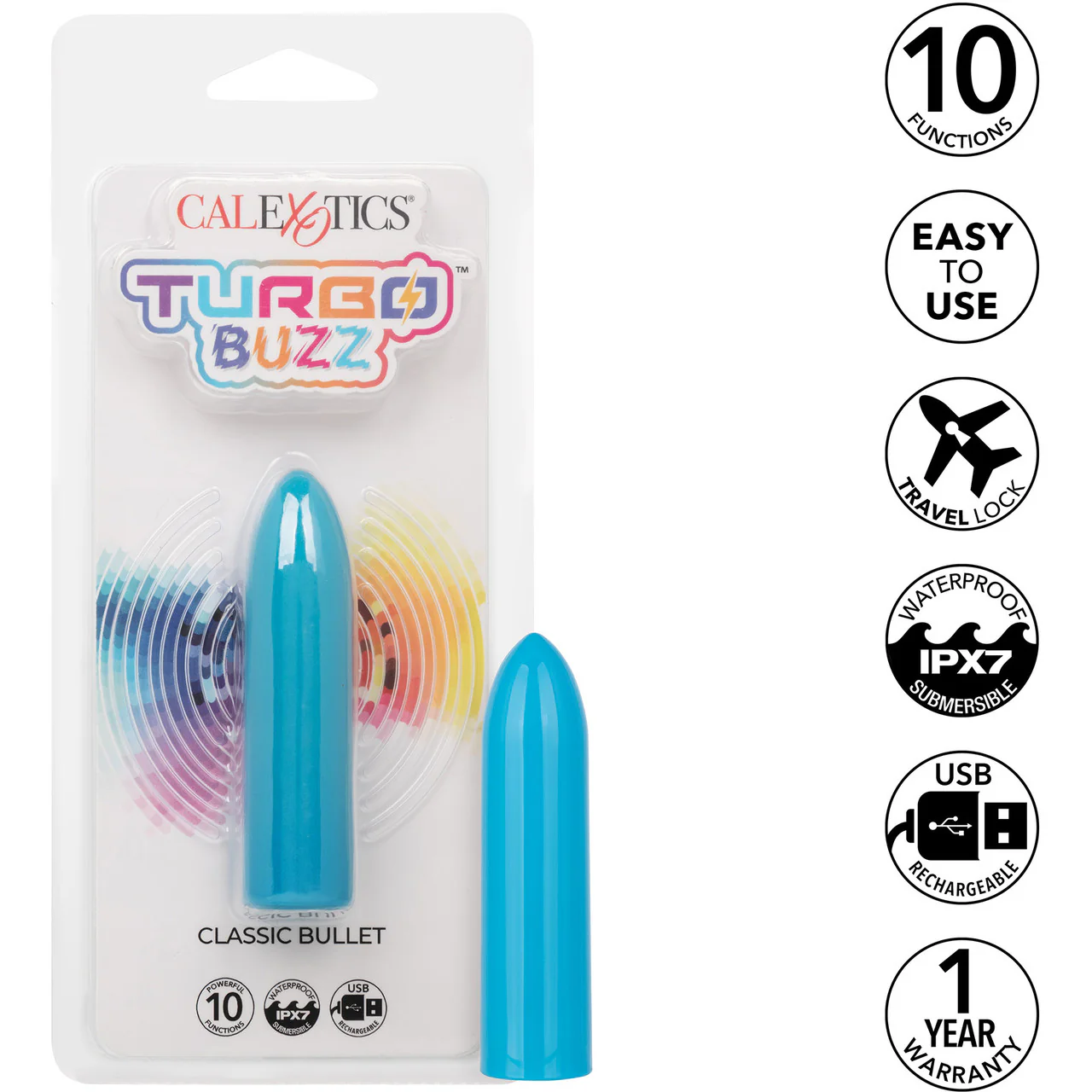 Turbo Buzz Classic Bullet Rechargeable Waterproof Vibrator By CalExotics - Blue - Image 8