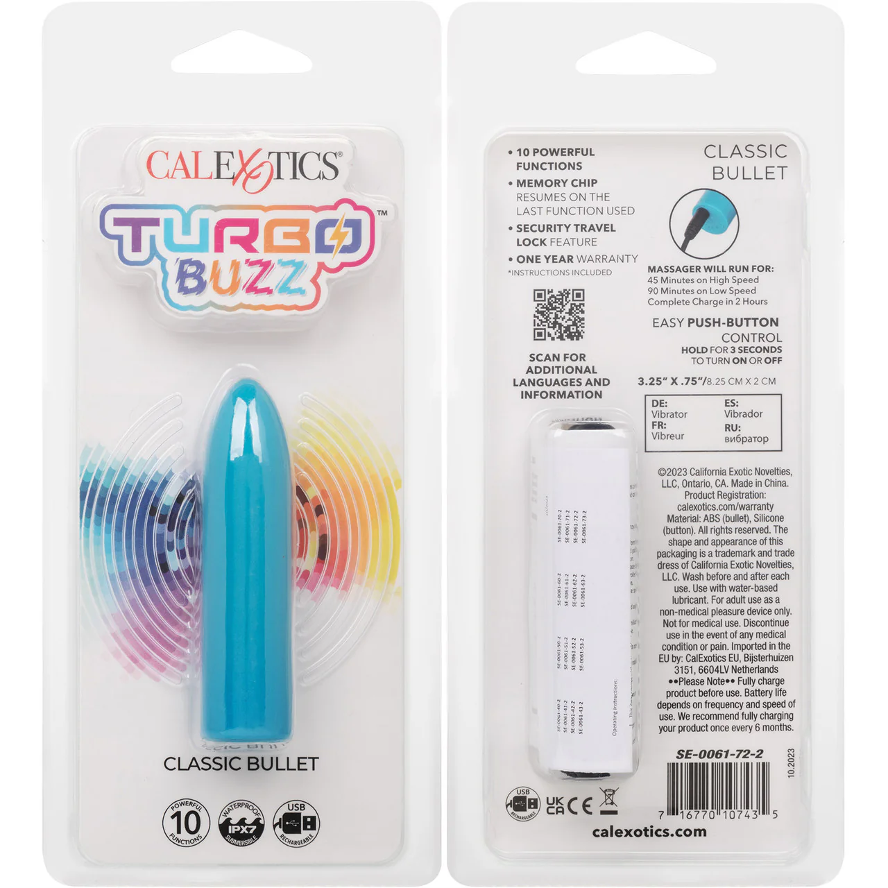 Turbo Buzz Classic Bullet Rechargeable Waterproof Vibrator By CalExotics - Blue - Image 9