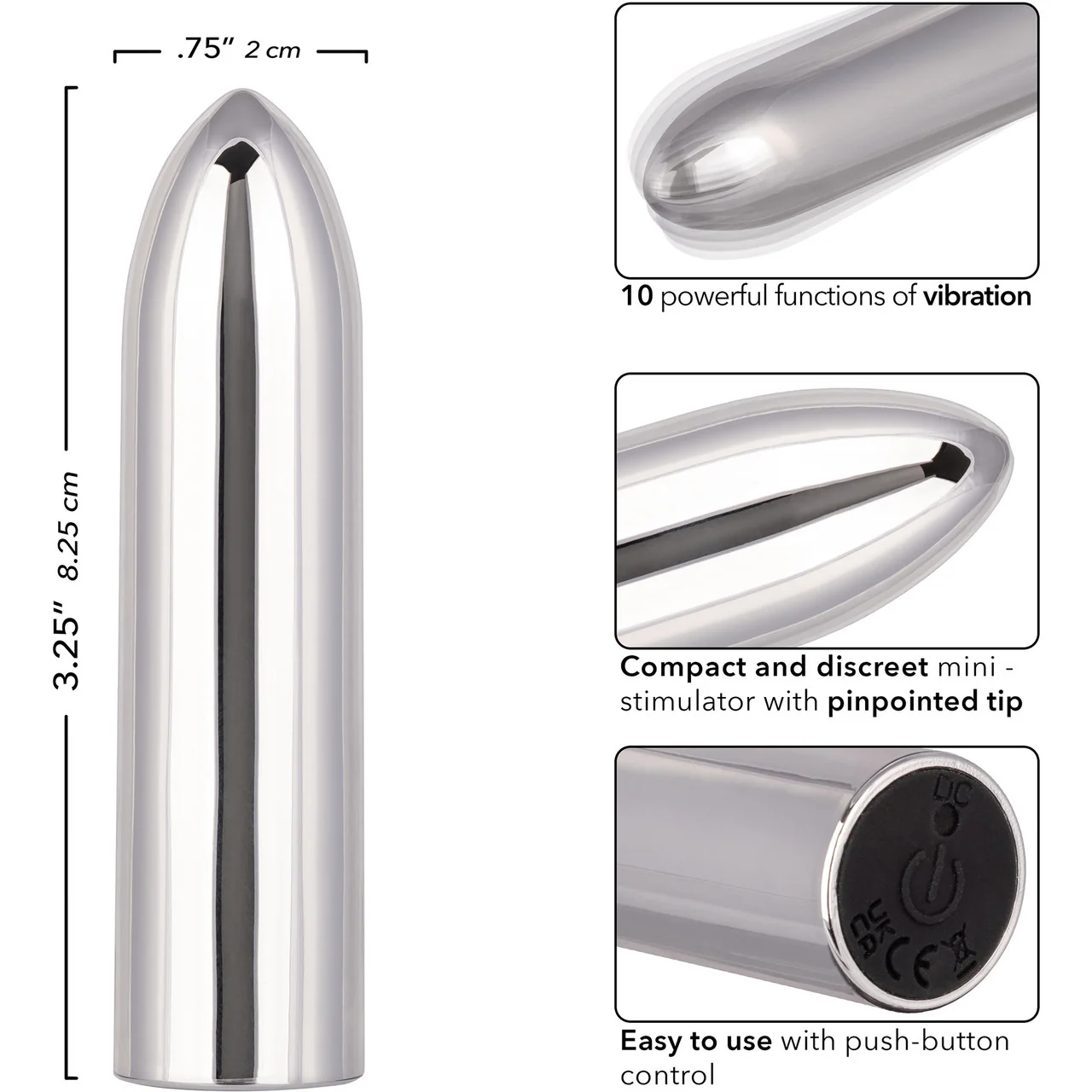 Turbo Buzz Classic Bullet Rechargeable Waterproof Vibrator By CalExotics - Silver - Image 7