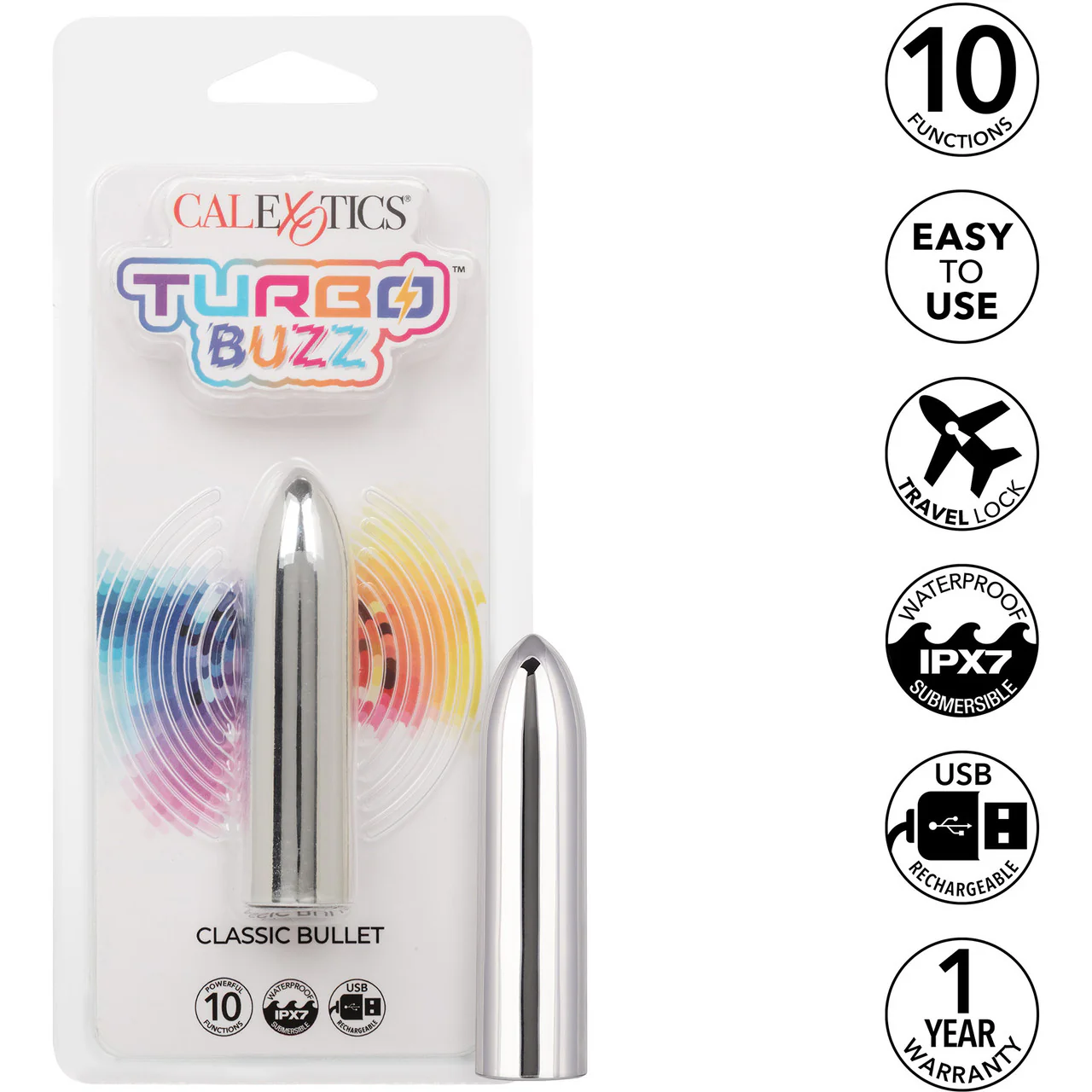 Turbo Buzz Classic Bullet Rechargeable Waterproof Vibrator By CalExotics - Silver - Image 8