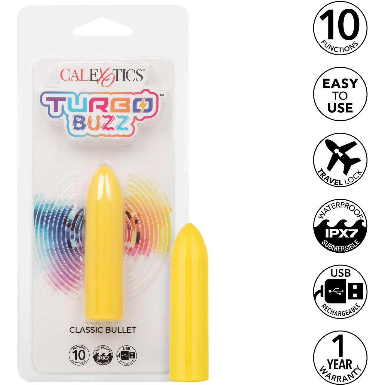 Turbo Buzz Classic Bullet Rechargeable Waterproof Vibrator By CalExotics - Yellow - Image 8