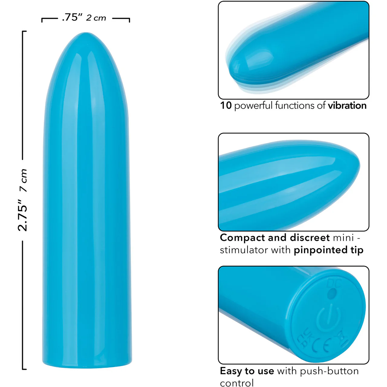 Turbo Buzz Classic Mini Bullet Rechargeable Waterproof Vibrator By CalExotics - Blue - Image 7