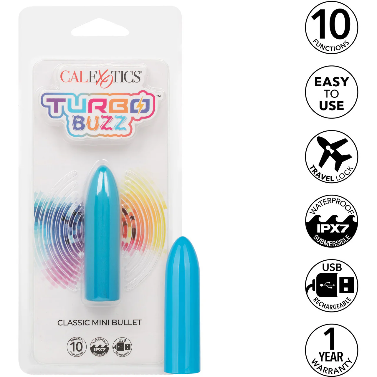 Turbo Buzz Classic Mini Bullet Rechargeable Waterproof Vibrator By CalExotics - Blue - Image 8