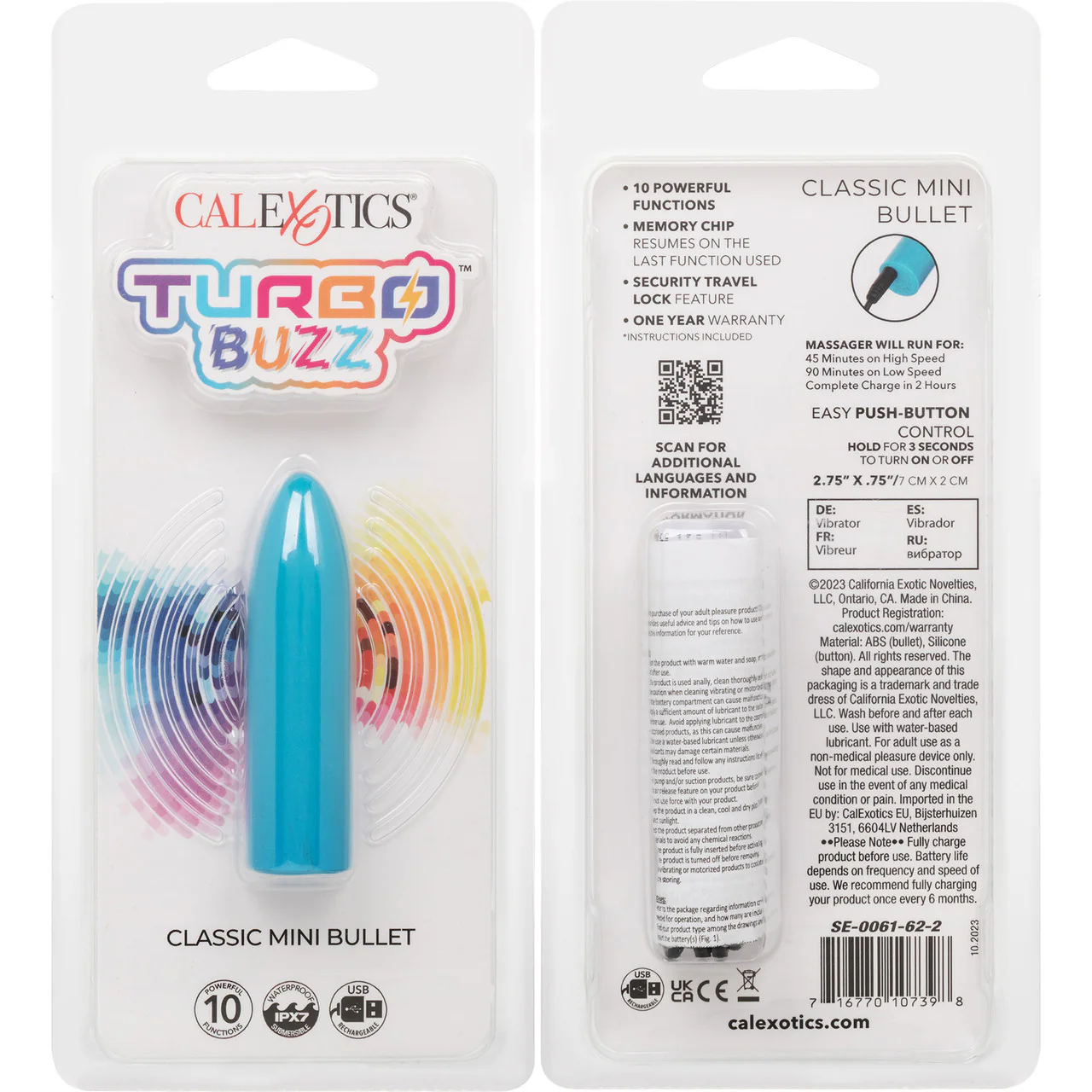 Turbo Buzz Classic Mini Bullet Rechargeable Waterproof Vibrator By CalExotics - Blue - Image 9