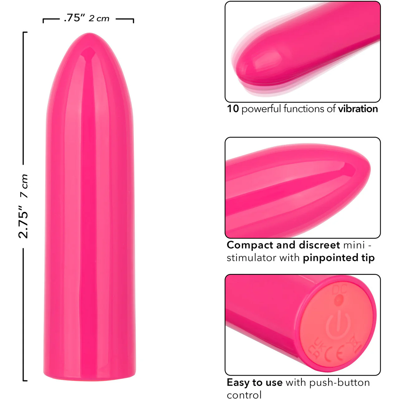 Turbo Buzz Classic Mini Bullet Rechargeable Waterproof Vibrator By CalExotics - Pink - Image 7