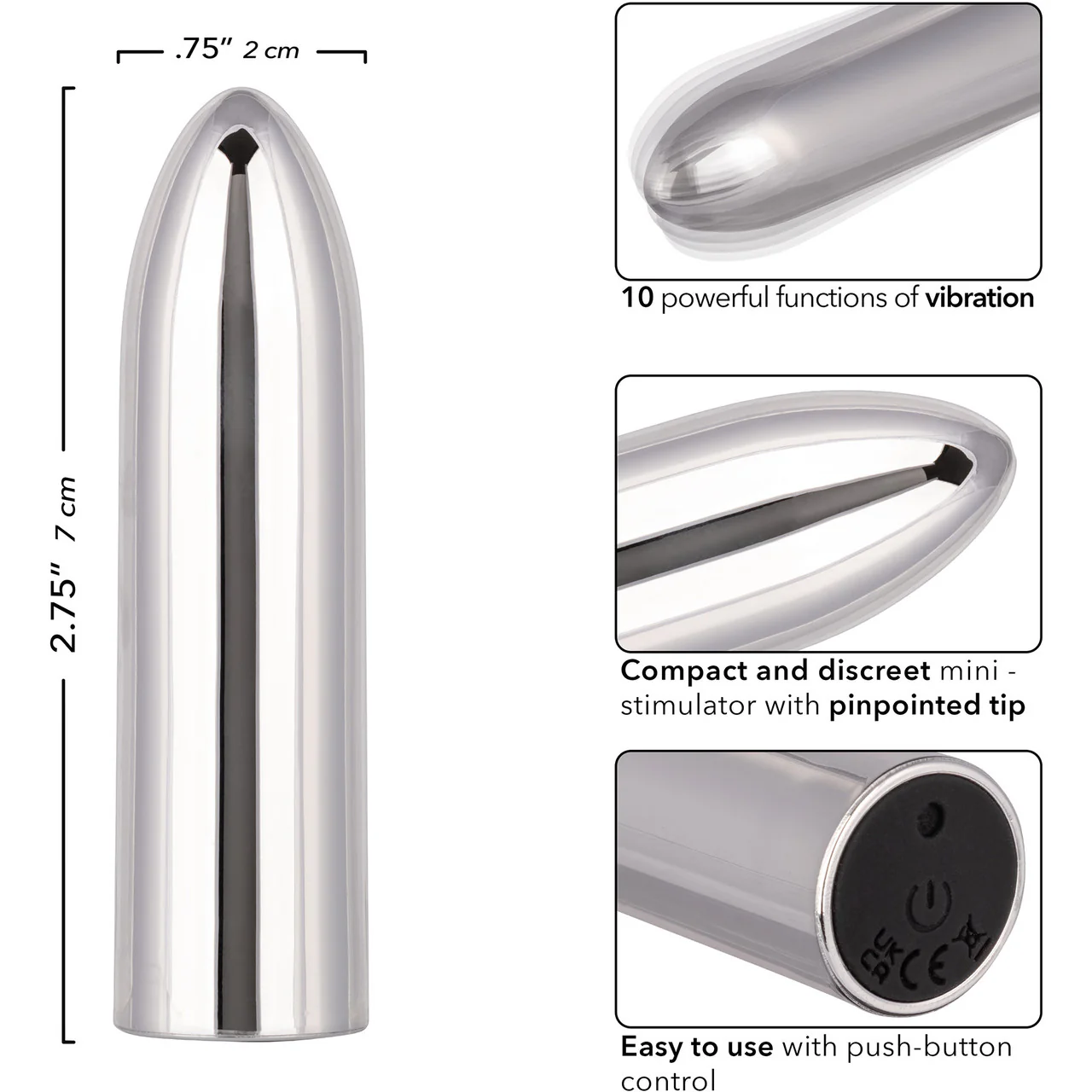 Turbo Buzz Classic Mini Bullet Rechargeable Waterproof Vibrator By CalExotics - Silver - Image 7