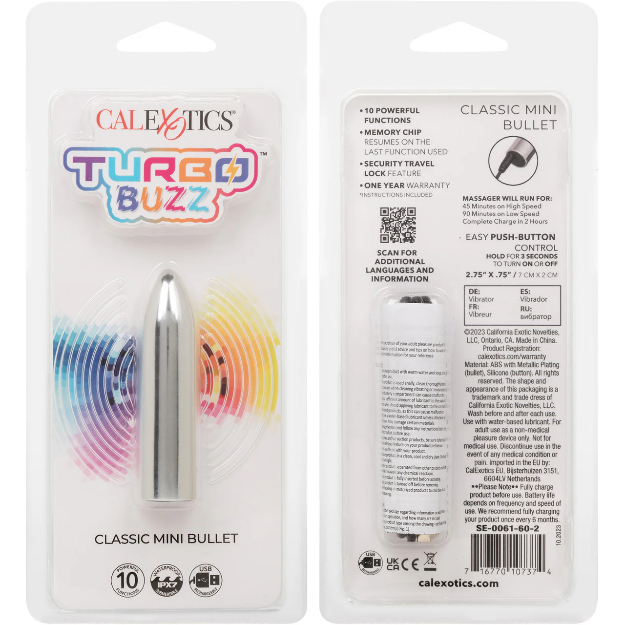 Turbo Buzz Classic Mini Bullet Rechargeable Waterproof Vibrator By CalExotics - Silver - Image 9