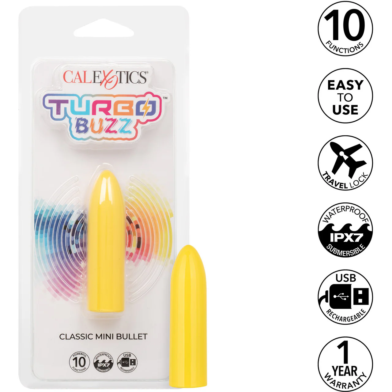Turbo Buzz Classic Mini Bullet Rechargeable Waterproof Vibrator By CalExotics - Yellow - Image 8