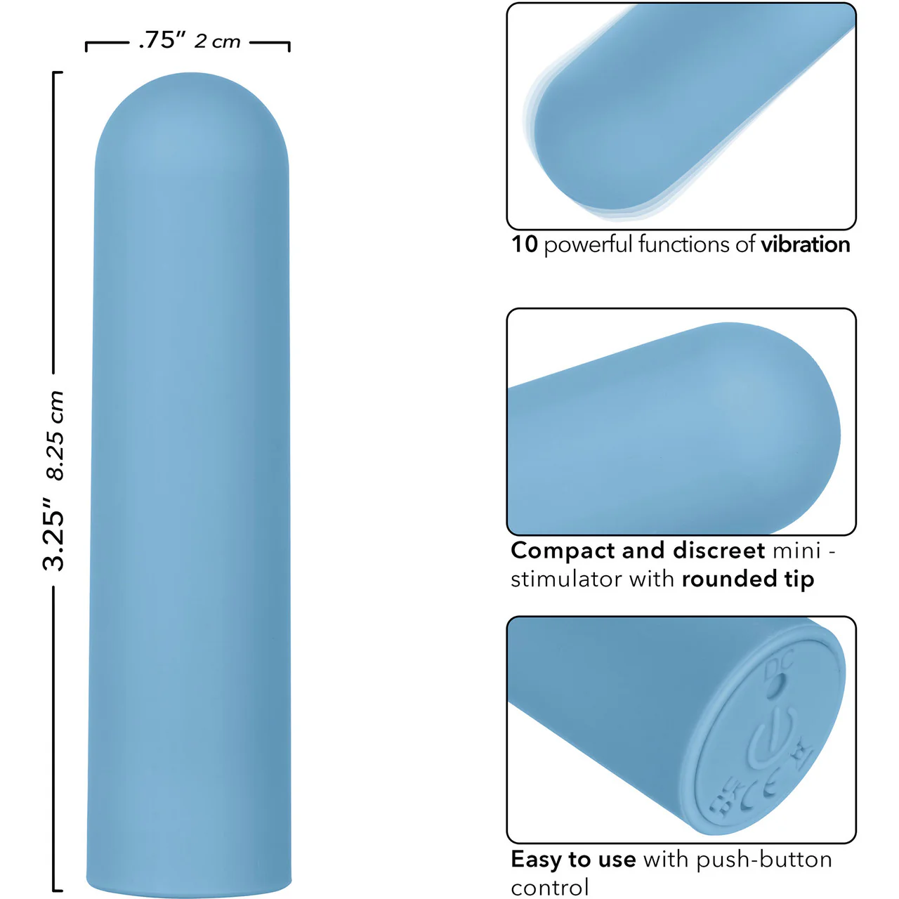 Turbo Buzz Rounded Bullet Rechargeable Waterproof Vibrator By CalExotics - Blue - Image 7