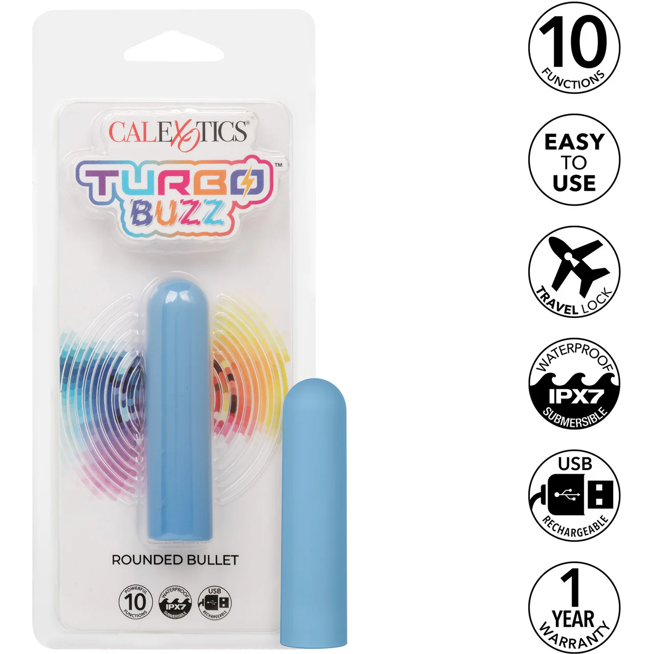 Turbo Buzz Rounded Bullet Rechargeable Waterproof Vibrator By CalExotics - Blue - Image 8