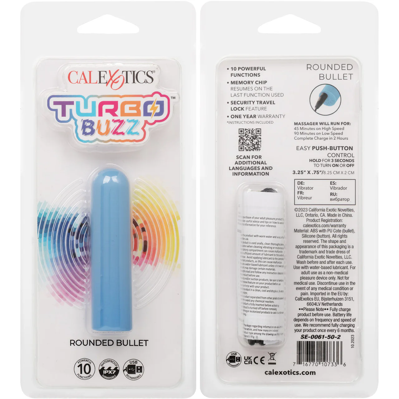 Turbo Buzz Rounded Bullet Rechargeable Waterproof Vibrator By CalExotics - Blue - Image 9