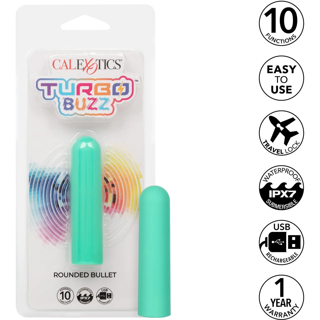Turbo Buzz Rounded Bullet Rechargeable Waterproof Vibrator By CalExotics - Green - Image 8
