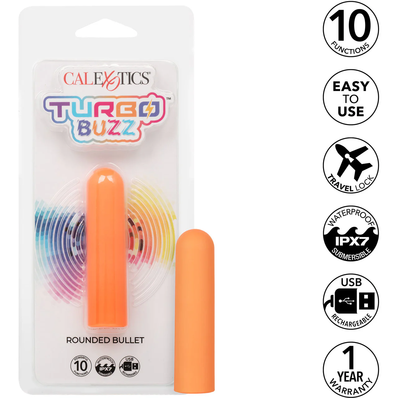Turbo Buzz Rounded Bullet Rechargeable Waterproof Vibrator By CalExotics - Orange - Image 8