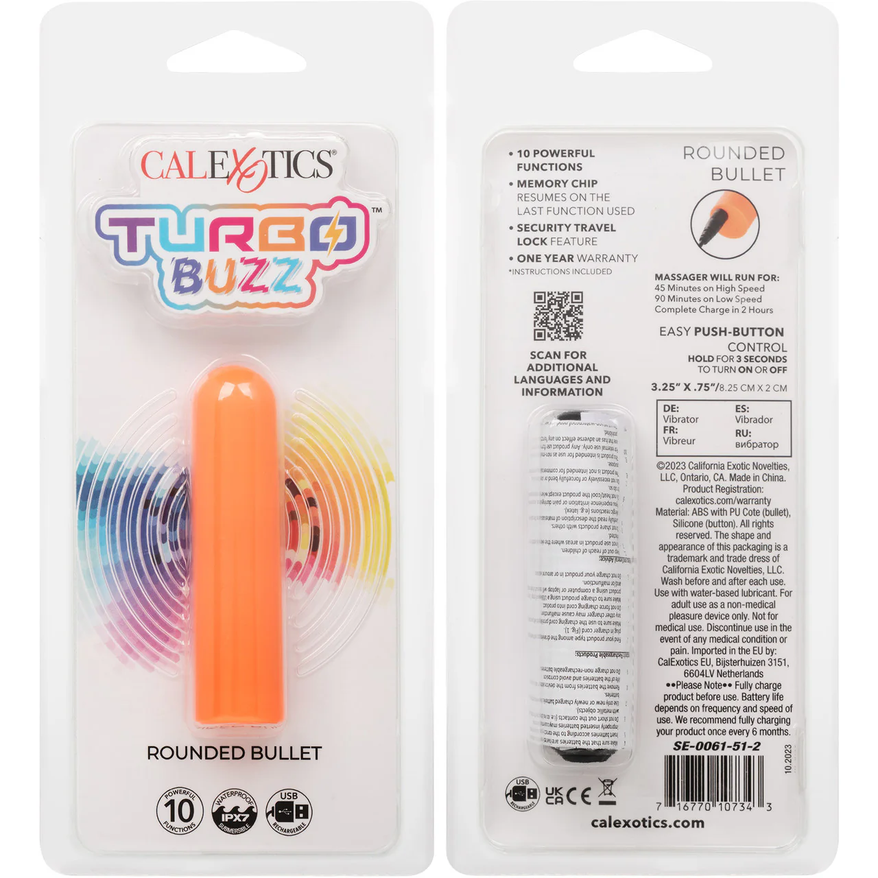 Turbo Buzz Rounded Bullet Rechargeable Waterproof Vibrator By CalExotics - Orange - Image 9