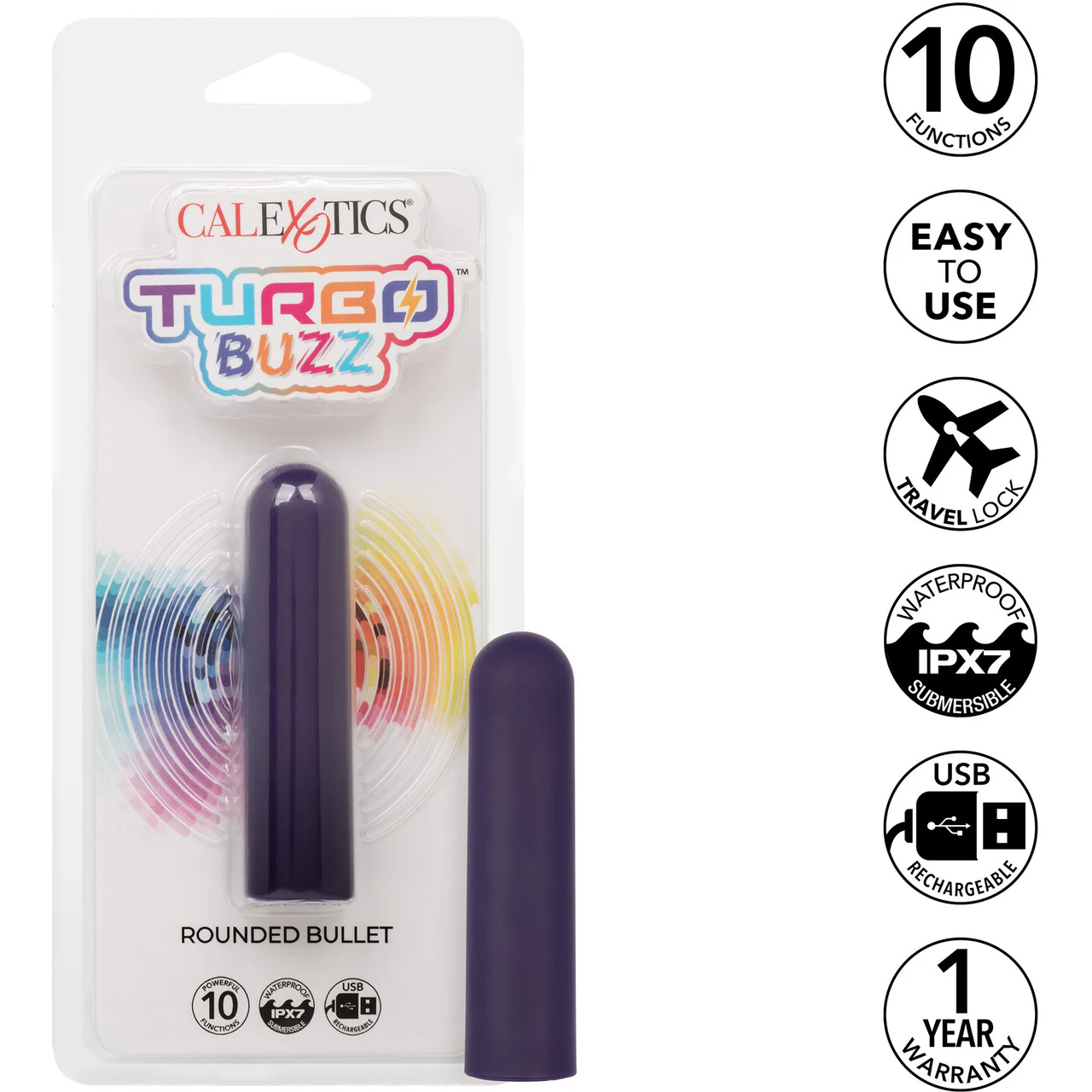 Turbo Buzz Rounded Bullet Rechargeable Waterproof Vibrator By CalExotics - Purple - Image 8