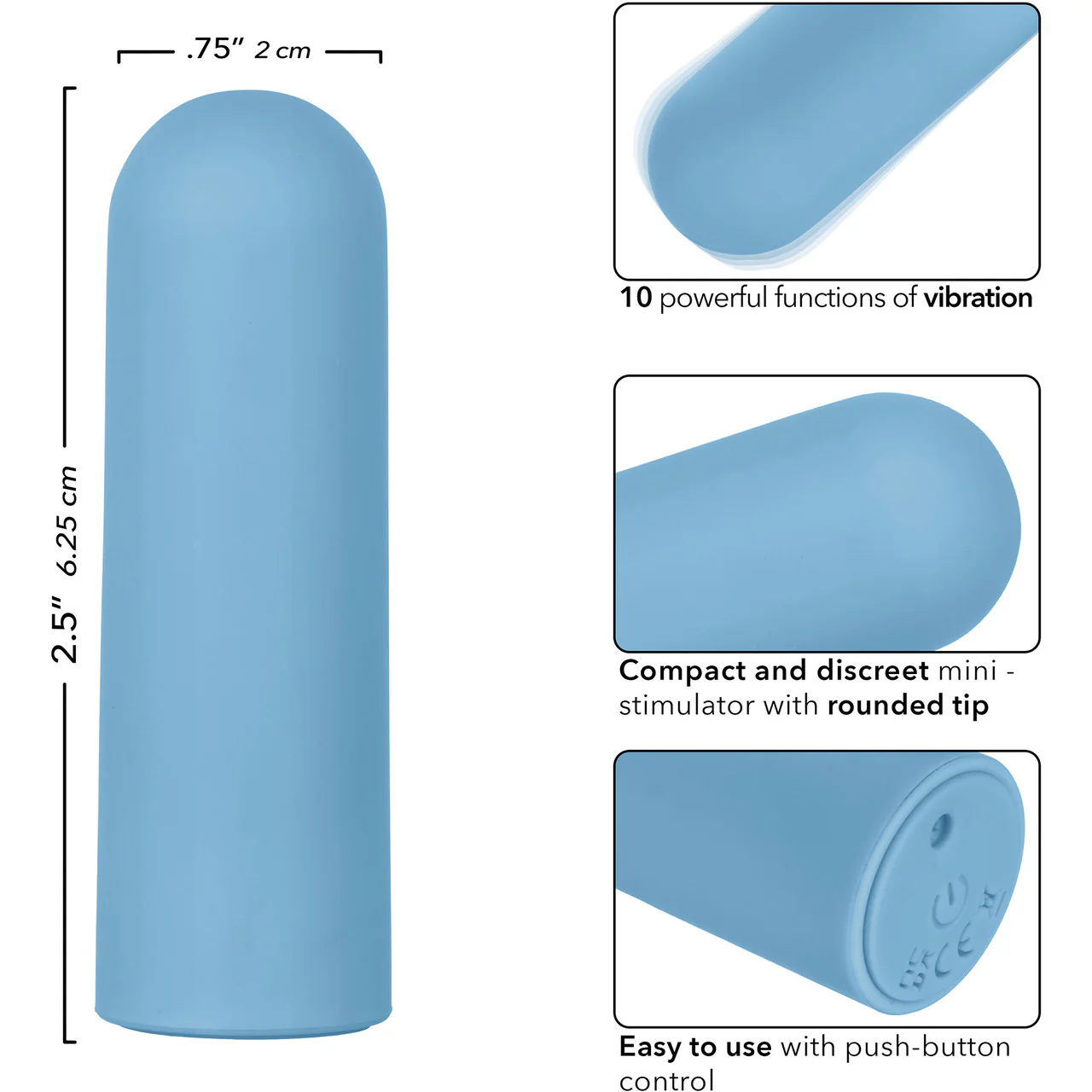 Turbo Buzz Rounded Mini Bullet Rechargeable Waterproof Vibrator By CalExotics - Blue - Image 7