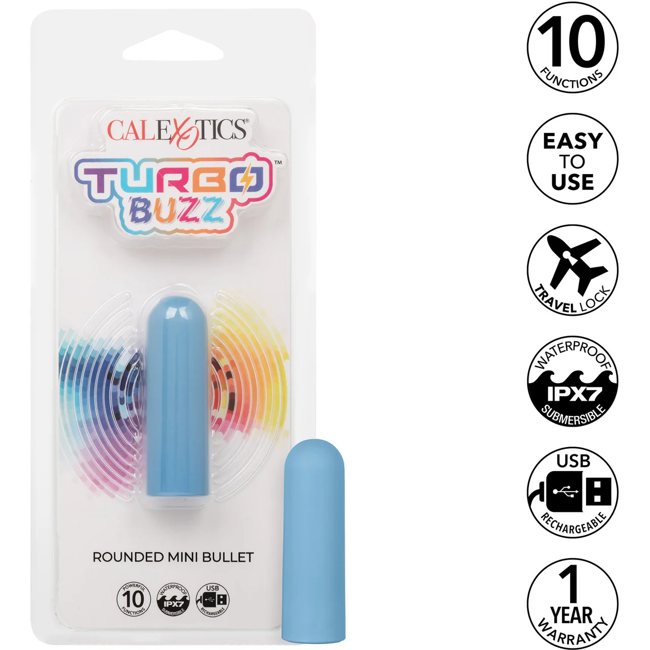 Turbo Buzz Rounded Mini Bullet Rechargeable Waterproof Vibrator By CalExotics - Blue - Image 8