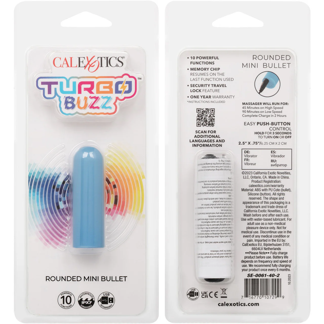 Turbo Buzz Rounded Mini Bullet Rechargeable Waterproof Vibrator By CalExotics - Blue - Image 9
