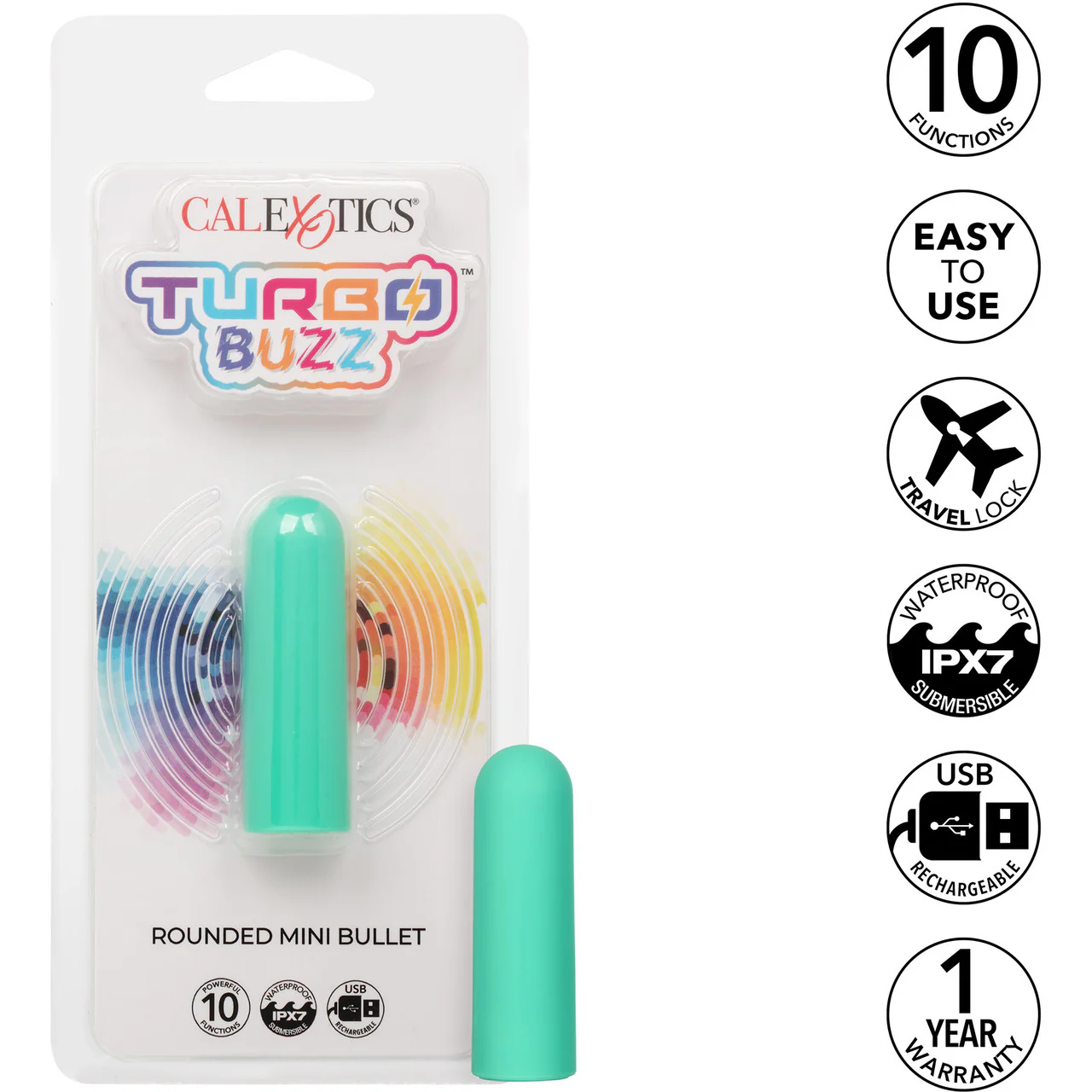 Turbo Buzz Rounded Mini Bullet Rechargeable Waterproof Vibrator By CalExotics - Green - Image 8