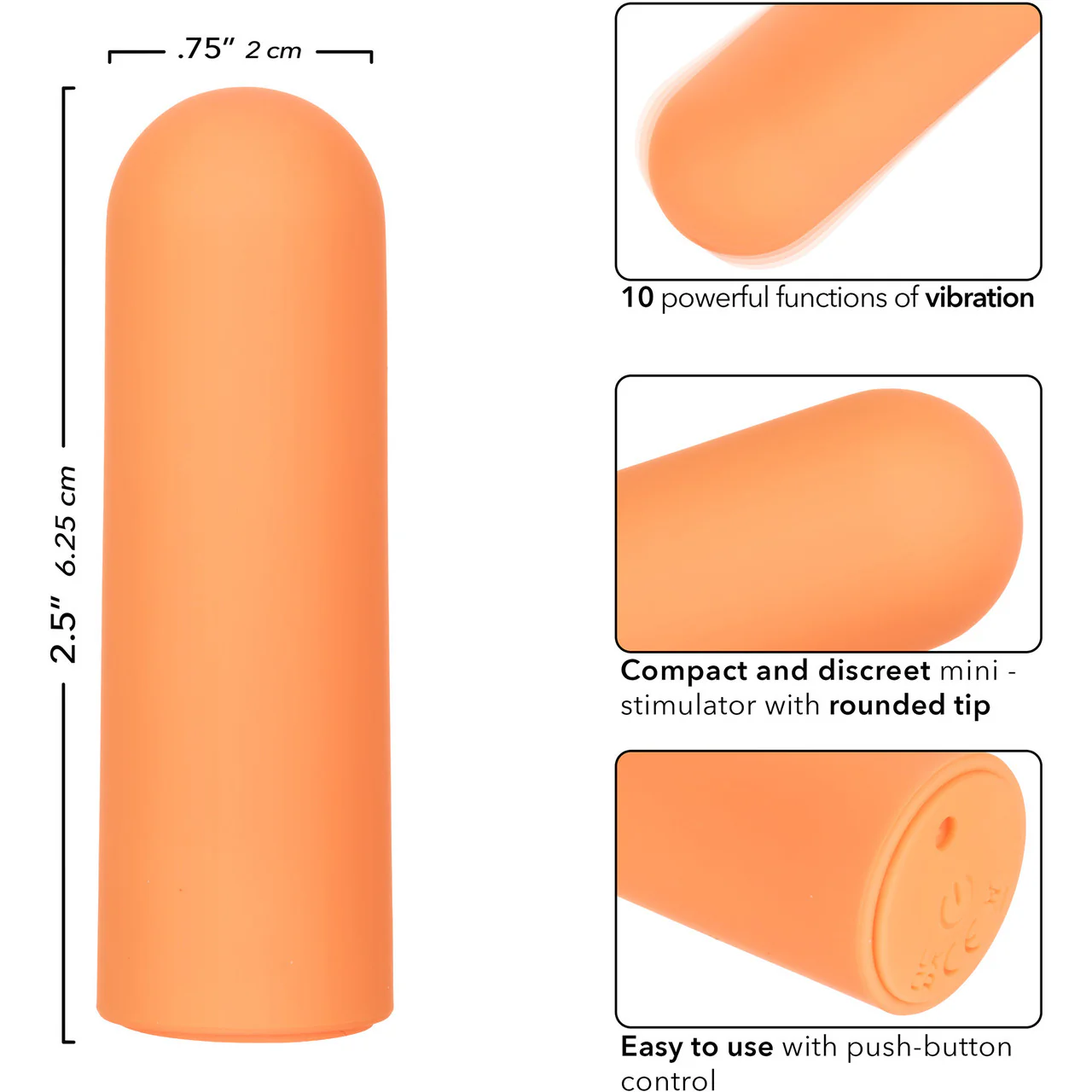 Turbo Buzz Rounded Mini Bullet Rechargeable Waterproof Vibrator By CalExotics - Orange - Image 7