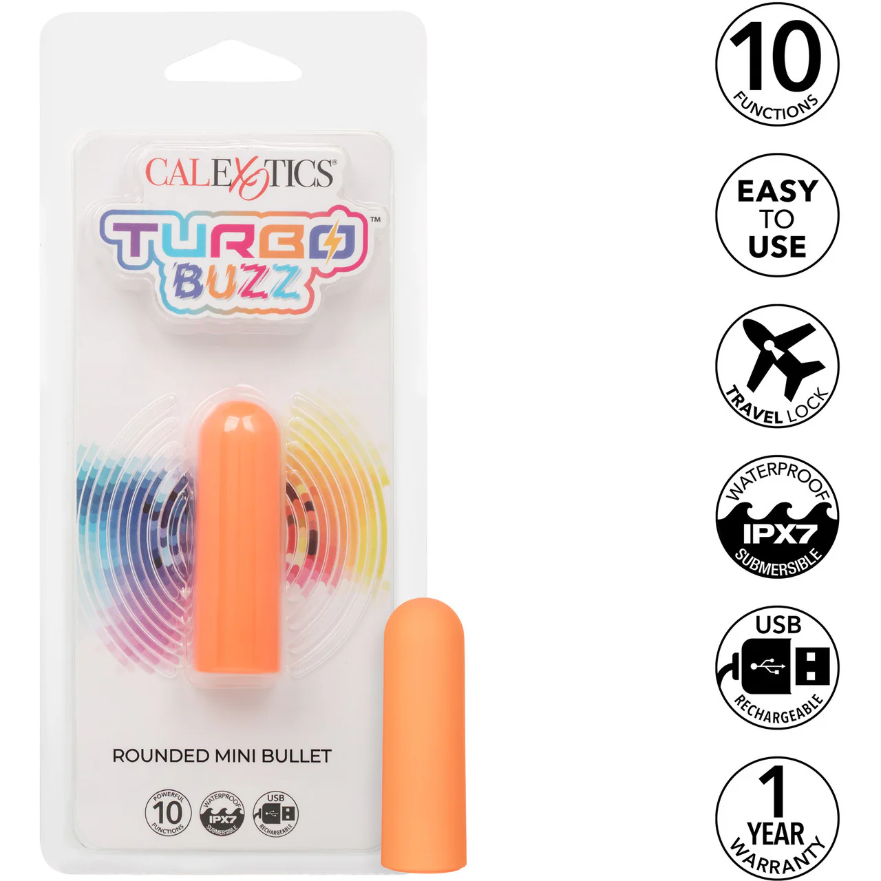Turbo Buzz Rounded Mini Bullet Rechargeable Waterproof Vibrator By CalExotics - Orange - Image 8