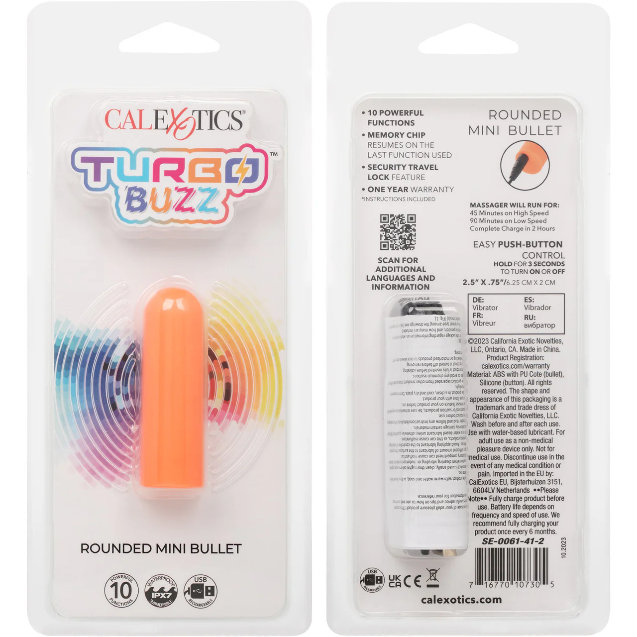 Turbo Buzz Rounded Mini Bullet Rechargeable Waterproof Vibrator By CalExotics - Orange - Image 9