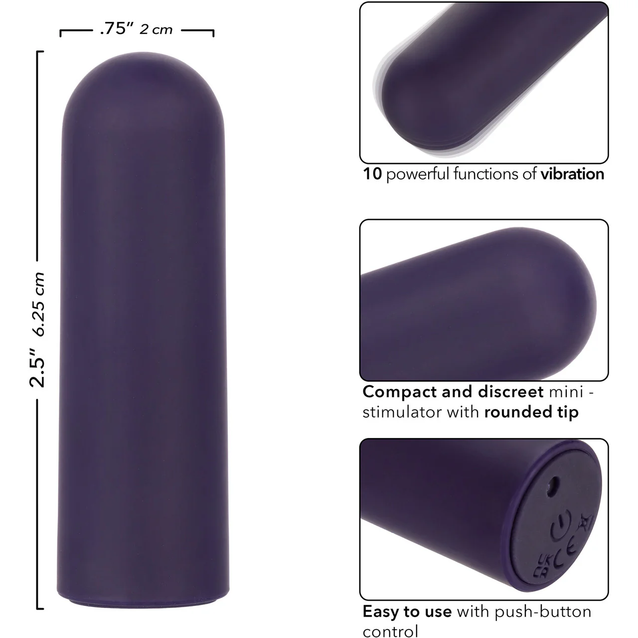 Turbo Buzz Rounded Mini Bullet Rechargeable Waterproof Vibrator By CalExotics - Purple - Image 7